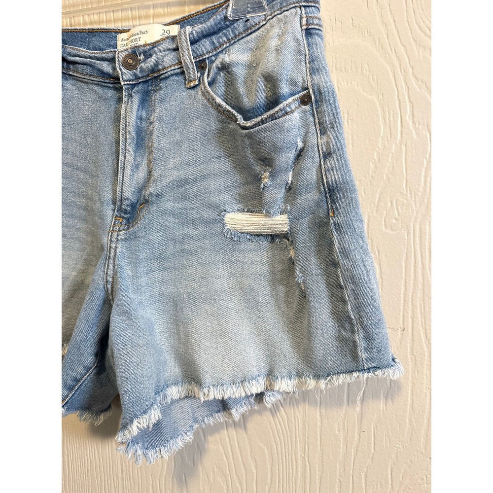 Abercrombie & Fitch • Dad Short Hi Rise Light Wash Distressed Denim Short Sz 29 - Picture 3 of 5